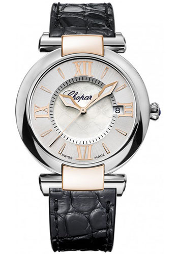 Chopard Imperiale Watch - 36 mm Steel And Rose Gold Case - Mother-of-Pearl Dial - Black Leather Strap