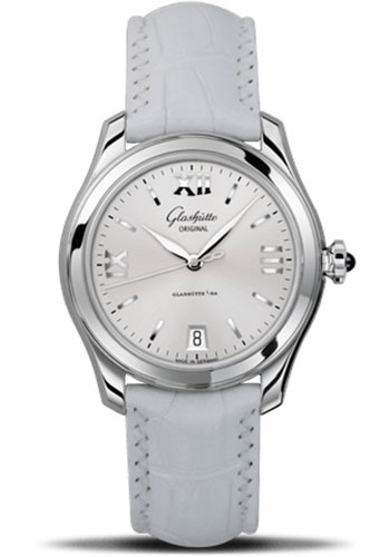 Glashütte Original Lady Serenade - Steel Case - Silver Dial - White And Beige Alligator Strap - Folding Buckle