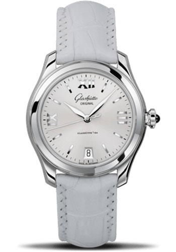 Glashütte Original Lady Serenade - Steel Case - Silver Dial - White And Beige Alligator Strap - Pin Buckle