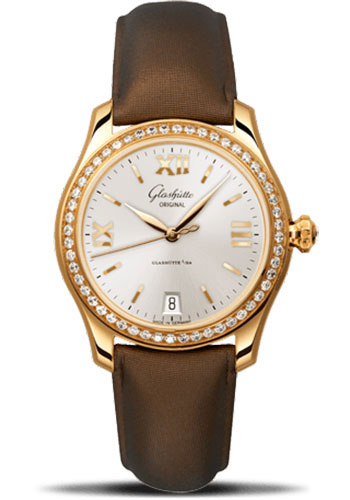 Glashütte Original Lady Serenade - Rose Gold Case - Diamond Bezel - Silver Dial - Brown Calfskin Strap - Folding Buckle