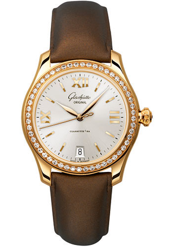 Glashütte Original Lady Serenade - Rose Gold Case - Diamond Bezel - Silver Dial - Brown Calfskin Strap - Pin Buckle