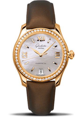 Glashütte Original Lady Serenade - Rose Gold Case - Diamond Bezel - Mother-Of-Pearl Silver Dial - Brown Calfskin Strap - Folding Buckle