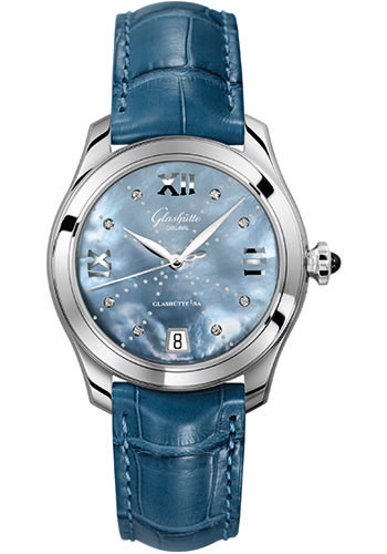 Glashütte Original Lady Serenade - Steel Case - Mother-Of-Pearl Blue Dial - Blue Alligator Strap - Folding Buckle