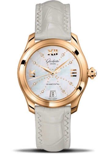 Glashütte Original Lady Serenade - Rose Gold Case - Mother-Of-Pearl White Dial - White And Beige Alligator Strap - Pin Buckle