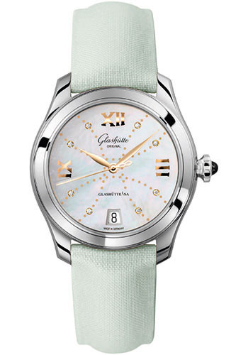 Glashütte Original Lady Serenade - Steel Case - Mother-Of-Pearl White Dial - Green Calfskin Strap - Folding Buckle