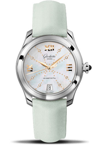 Glashütte Original Lady Serenade - Steel Case - Mother-Of-Pearl White Dial - Green Calfskin Strap - Pin Buckle