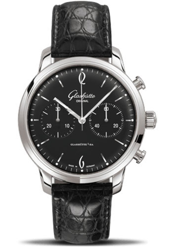 Glashütte Original Sixties Chronograph - Steel Case - Black Dial - Black Louisiana Alligator Strap - Pin Buckle