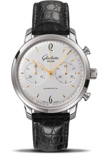 Glashütte Original Sixties Chronograph - Steel Case - Silver Dial - Black Louisiana Alligator Strap - Pin Buckle