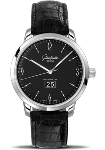 Glashütte Original Sixties Panorama Date - Steel Case - Black Dial - Black Louisiana Alligator Strap - Pin Buckle