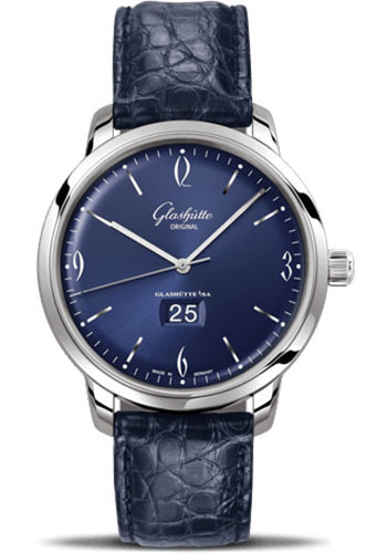 Glashütte Original Sixties Panorama Date - Steel Case - Blue Dial - Blue Louisiana Alligator Strap - Pin Buckle