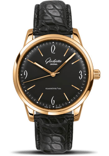 Glashütte Original Sixties - Rose Gold Case - Black Dial - Black Louisiana Alligator Strap - Pin Buckle