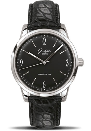 Glashütte Original Sixties - Steel Case - Black Dial - Black Louisiana Alligator Strap - Pin Buckle