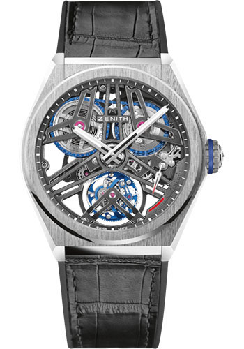 Zenith Defy Fusee Tourbillon Watch - Platinum 950 - Openworked Dial - Black Rubber and Alligator Strap Limited Edition of 10