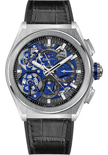 Zenith Defy Double Tourbillon Watch - Platinum 950 - Openworked Dial - Black Rubber and Alligator Strap Limited Edition of 10
