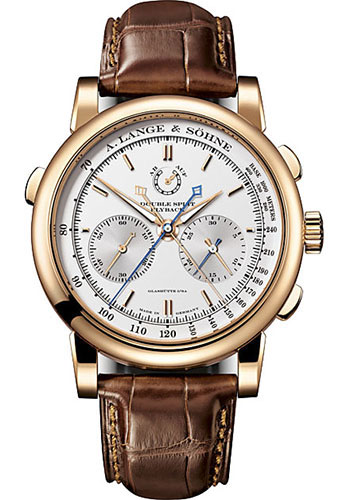 A. Lange & Söhne Double Split Watch - 43.2mm Pink Gold Case - Silver Dial - Brown Alligator Strap