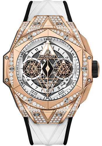 Hublot Big Bang Sang Bleu II King Gold White Pavé Watch - 45 mm - White Skeleton Dial - White and Black Rubber Strap