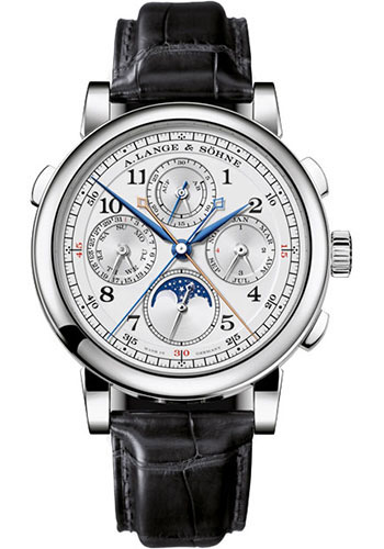 A. Lange & Söhne 1815 Rattrapante Perpetual Calender Watch - 41.9mm Platinum Case - Silver Dial - Black Alligator Strap
