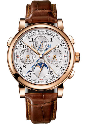 A. Lange & Söhne 1815 Rattrapante Perpetual Calender Watch - 41.9mm Pink Gold Case - Silver Dial - Brown Alligator Strap
