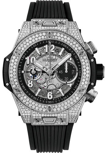 Hublot Big Bang Unico Titanium Pavé Watch - 44 mm - White Dial - Black Rubber Strap