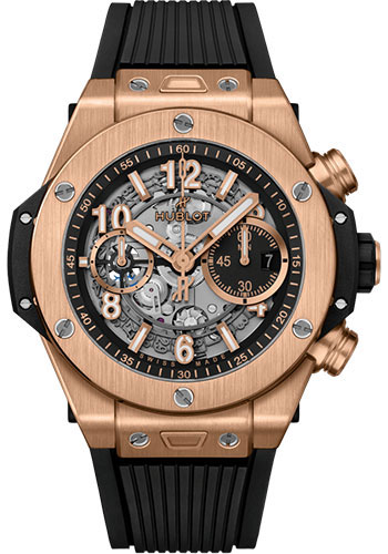 Hublot Big Bang Unico King Gold Watch - 44 mm - Black Skeleton Dial - Black Rubber Strap