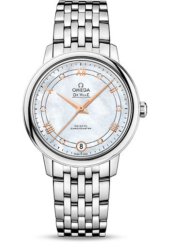 Omega De Ville Prestige Co-Axial Watch - 32.7 mm Steel Case - White Diamond Dial
