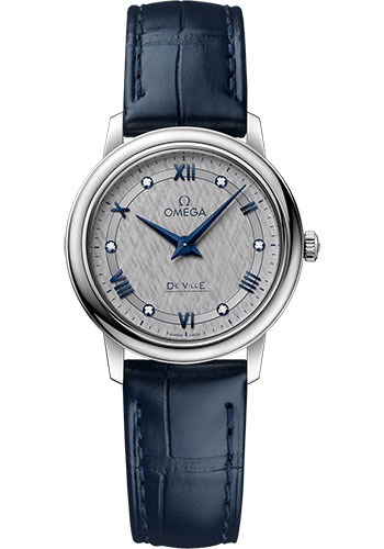 Omega De Ville Prestige Quartz Watch - 27.4 mm Steel Case - Grey Dial - Blue Leather Strap