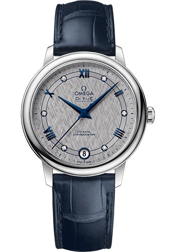 Omega De Ville Prestige Co-Axial Watch - 32.7 mm Steel Case - Grey Dial - Blue Leather Strap