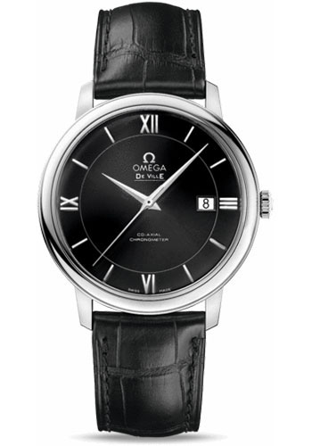 Omega De Ville Prestige Co-Axial Watch - 39.5 mm Steel Case - Black Dial - Black Leather Strap