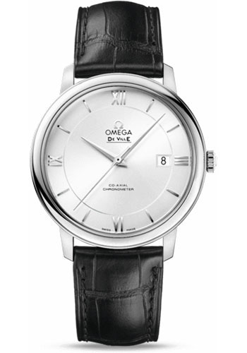 Omega De Ville Prestige Co-Axial Watch - 39.5 mm Steel Case - Silver Dial - Black Leather Strap