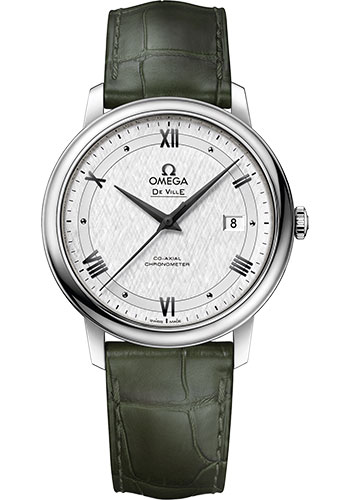 Omega De Ville Prestige Co-Axial Watch - 39.5 mm Steel Case - White Silvery Dial - Leather Strap