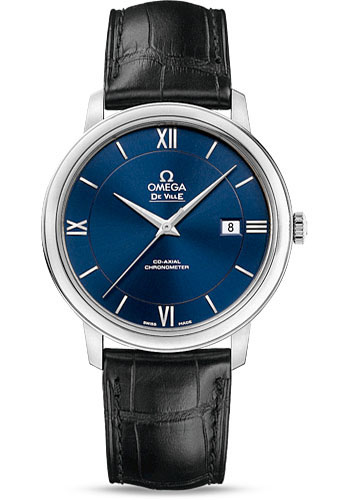 Omega De Ville Prestige Co-Axial Watch - 39.5 mm Steel Case - Blue Dial - Black Leather Strap