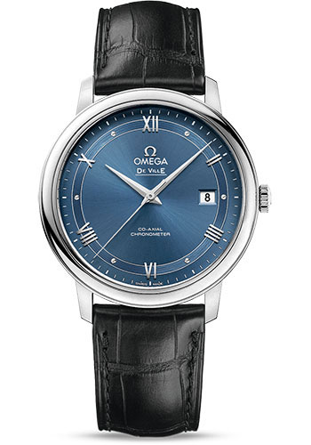 Omega De Ville Prestige Co-Axial Watch - 39.5 mm Steel Case - Blue Dial - Black Leather Strap