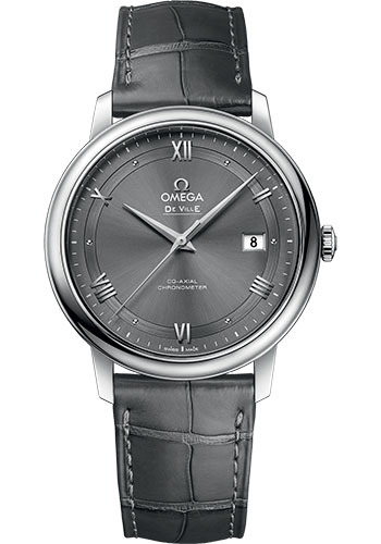 Omega De Ville Prestige Co-Axial Watch - 39.5 mm Steel Case - Grey Dial - Grey Leather Strap