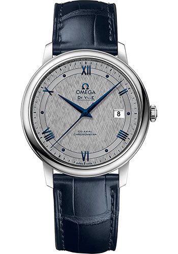 Omega De Ville Prestige Co-Axial Watch - 39.5 mm Steel Case - Grey Dial - Blue Leather Strap