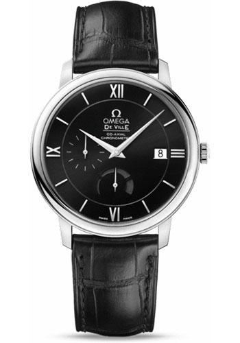 Omega De Ville Prestige Power Reserver Co-Axial Watch - 39.5 mm Steel Case - Black Dial - Black Leather Strap