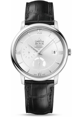 Omega De Ville Prestige Power Reserver Co-Axial Watch - 39.5 mm Steel Case - Silver Dial - Black Leather Strap