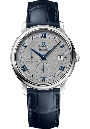 Omega De Ville Prestige Co-Axial Power Reserve Watch - 39.5 mm Steel Case - Grey Dial - Blue Leather Strap