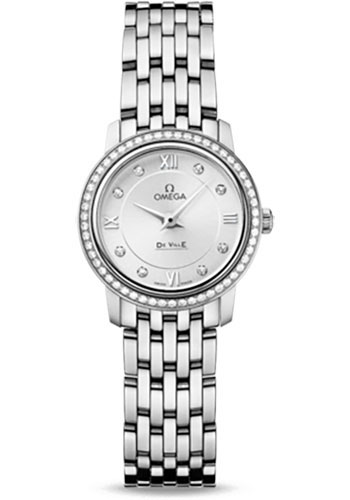 Omega De Ville Prestige Quartz Watch - 24.4 mm Steel Case - Diamond Bezel - Silver Diamond Dial