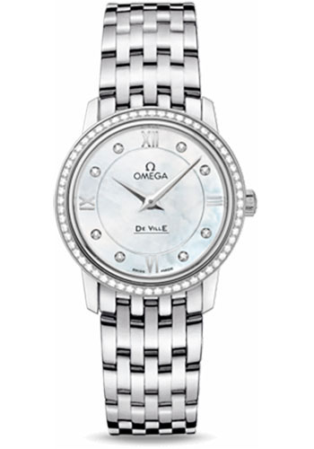 Omega De Ville Prestige Quartz Watch - 27.4 mm Steel Case - Diamond Bezel - Mother-Of-Pearl Diamond Dial