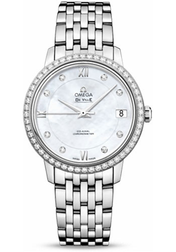 Omega De Ville Prestige Co-Axial Watch - 32.7 mm Steel Case - Diamond Bezel - Mother-Of-Pearl Diamond Dial