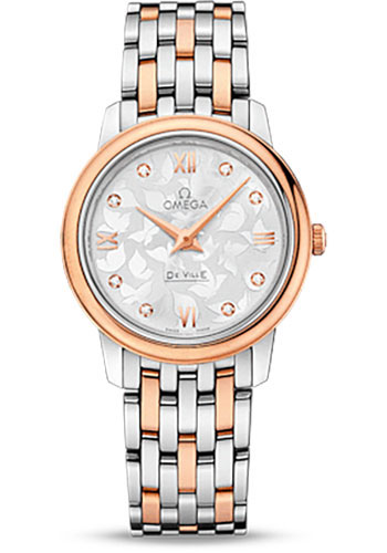 Omega De Ville Prestige Quartz Watch - 27.4 mm Steel And Red Gold Case - Silver Diamond Dial