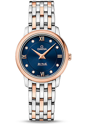 Omega De Ville Prestige Quartz Watch - 27.4 mm Steel Case - 18K Red Gold Bezel - Blue Diamond Dial - Red Gold-Steel Bracelet