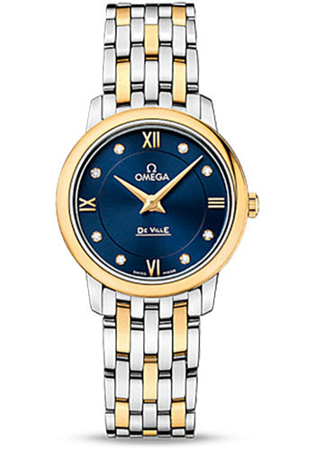 Omega De Ville Prestige Quartz Watch - 27.4 mm Steel Case - 18K Yellow Gold Bezel - Blue Diamond Dial - Yellow Gold-Steel Bracelet