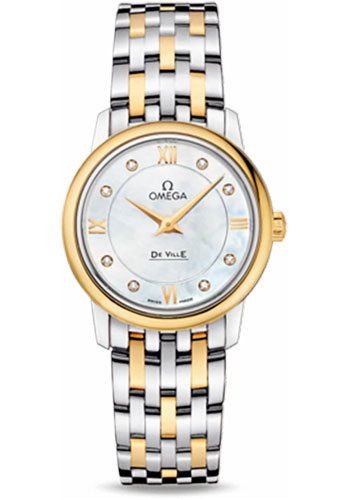 Omega De Ville Prestige Quartz Watch - 27.4 mm Steel And Yellow Gold Case - Mother-Of-Pearl Diamond Dial