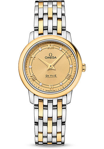 Omega De Ville Prestige Quartz Watch - 27.4 mm Steel Case - Champagne Diamond Dial - Steel And Yellow Gold Bracelet