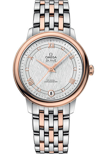 Omega De Ville Prestige Co-Axial Watch - 32.7 mm Steel And Red Gold Case - White Silvery Dial