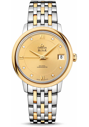 Omega De Ville Prestige Co-Axial Watch - 32.7 mm Steel And Yellow Gold Case - Champagne Diamond Dial