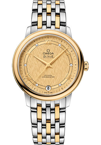 Omega De Ville Prestige Co-Axial Watch - 32.7 mm Steel And Yellow Gold Case - Champagne Dial