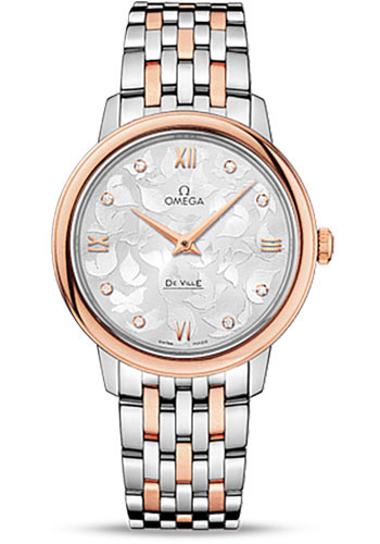 Omega De Ville Prestige Quartz Watch - 32.7 mm Steel Case - 8K Red Gold Bezel - Silver Diamond Dial - Red Gold-Steel Bracelet