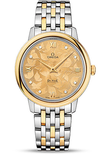 Omega De Ville Prestige Quartz Watch - 32.7 mm Steel Case - Yellow Gold Bezel - Champagne Diamond Dial - Steel And Yellow Gold Bracelet